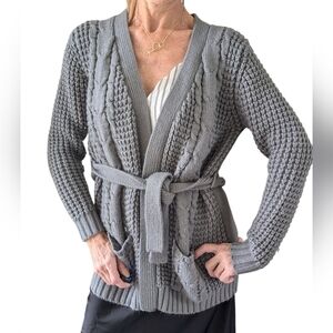 Harlowe & Graham Women’s Grandmacore Grey Chunky Belted Cardigan Size S